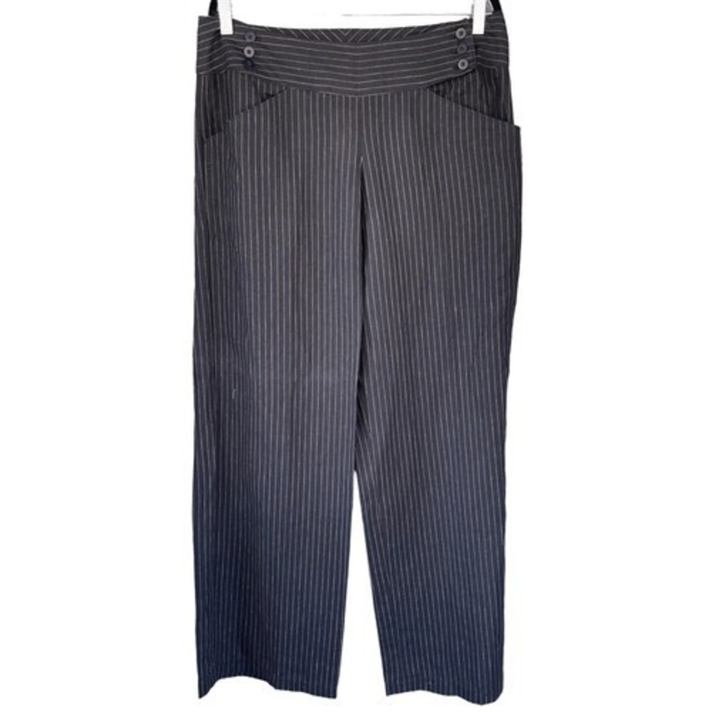 T8 Max Studio Pinstripe Linen Blend Trousers Wide‎ Leg Y2K Vintage Pants
